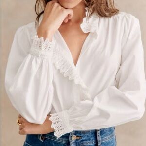 Sezane Ivory Lace Accent Blouse